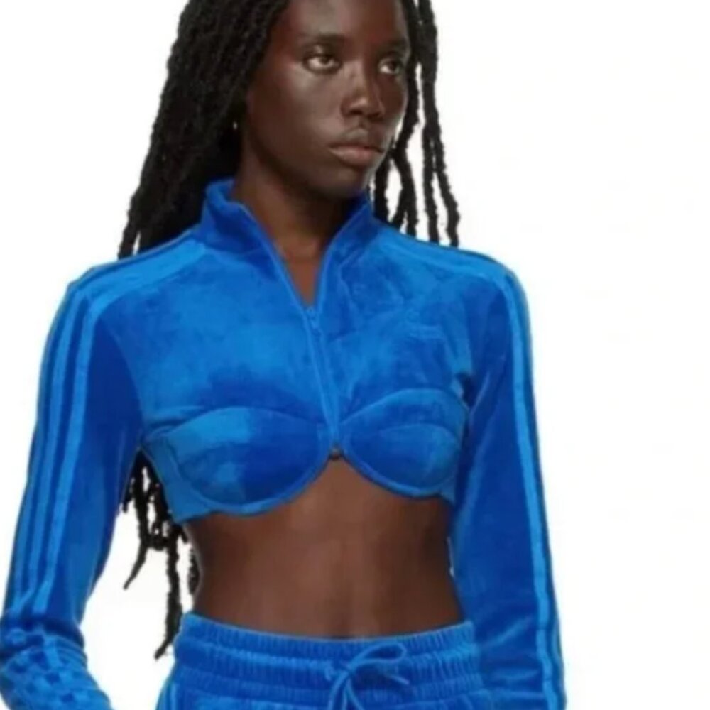 NWT - Adidas X Jeremy Scott Blue Velour Crop Top Track Jacket - Picture 3 of 9